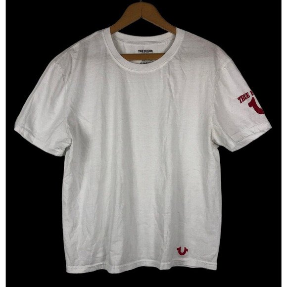 True Religion T Shirt Large White Logo Spell Out Sleeve Classic T Mens Womens - Picture 1 of 6